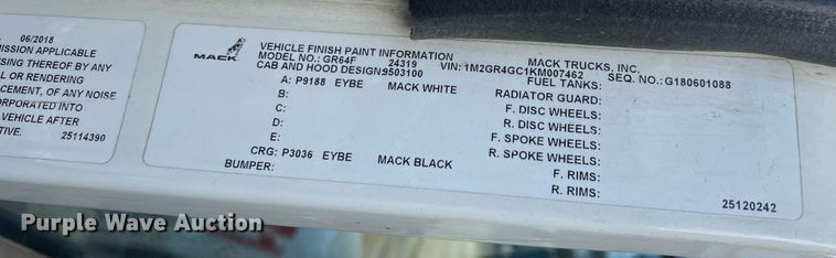 image for item DV5254 2019 Mack Granite dump truck