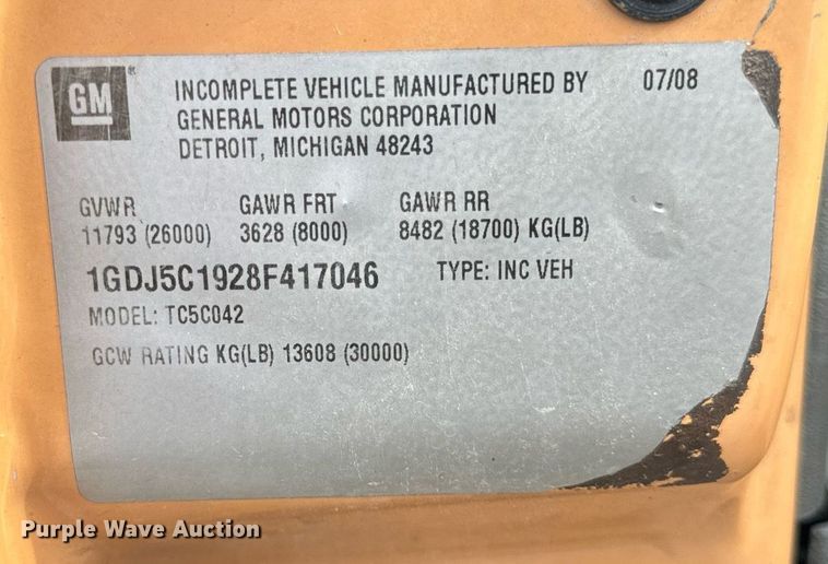 image for item DV5947 2008 GMC C5500 utility / service truck