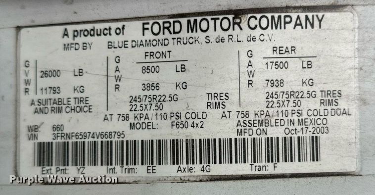 image for item DV5948 2004 Ford  F650 Super Duty  XL  utility / service truck