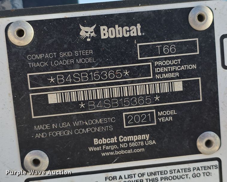 image for item DW3783 2021 Bobcat T66 tracked skid steer loader
