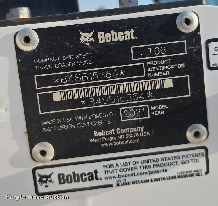 image for item DW3786 2021 Bobcat T66 tracked skid steer loader