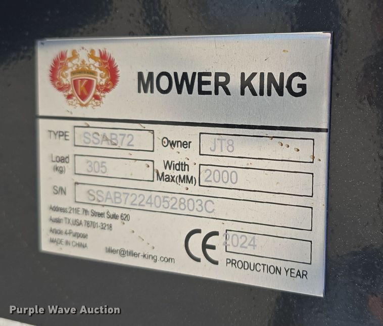 image for item DW3828 2024 Mower King SSAB72 skid steer broom