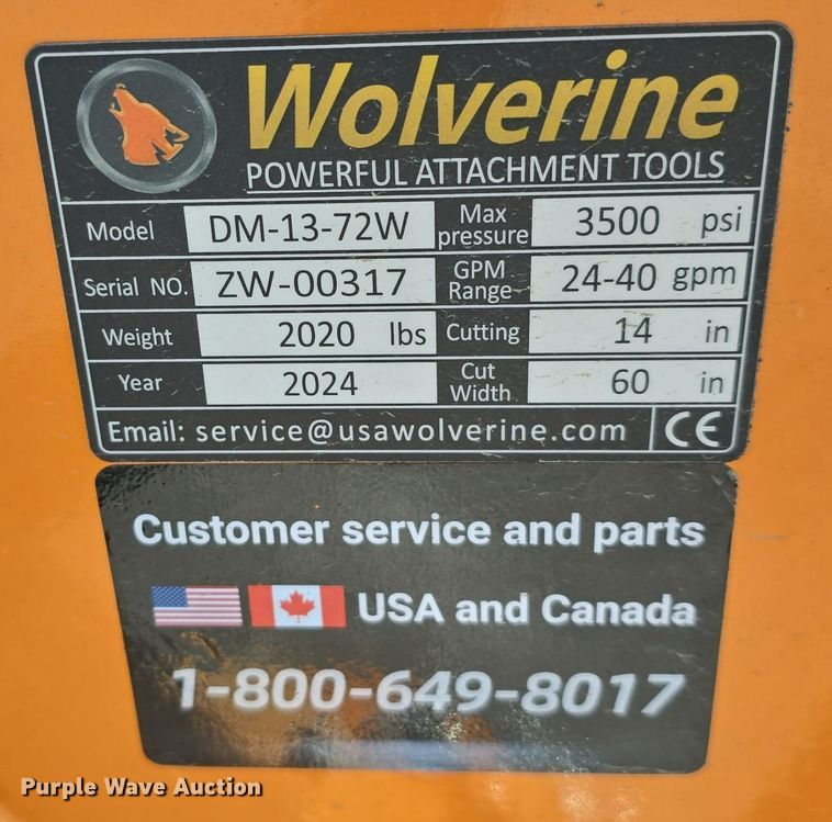 image for item DW3833 2024 Wolverine DM-13-72W skid steer mulcher