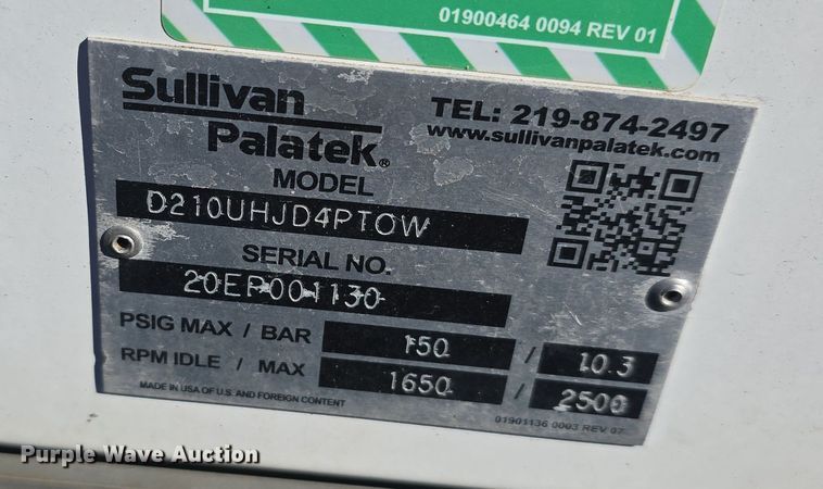 image for item DW3835 2020 Sullivan Palatek D210UHJD4PT0W air compressor