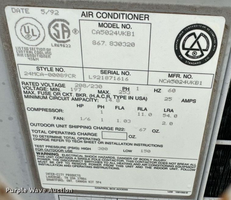 image for item DX1337 1993 Pelsue Metro XL A/C generator