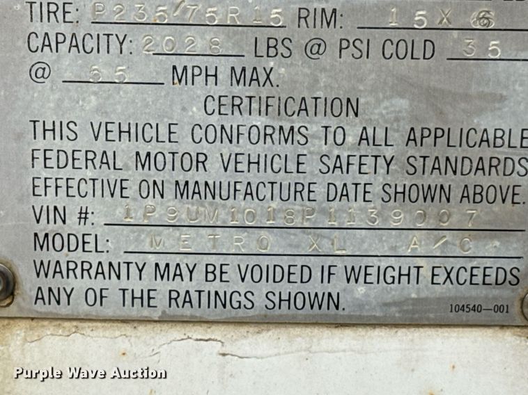 image for item DX1337 1993 Pelsue Metro XL A/C generator