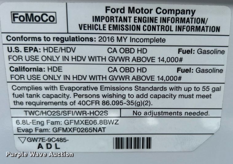 image for item EG1054 2016 Ford E450 utility van