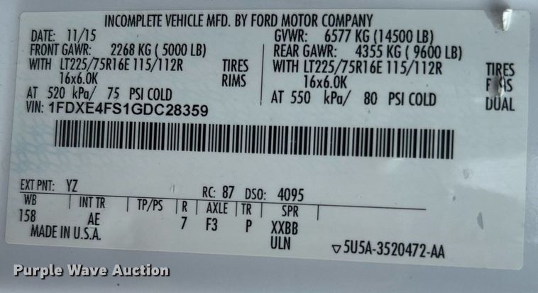 image for item EG1054 2016 Ford E450 utility van