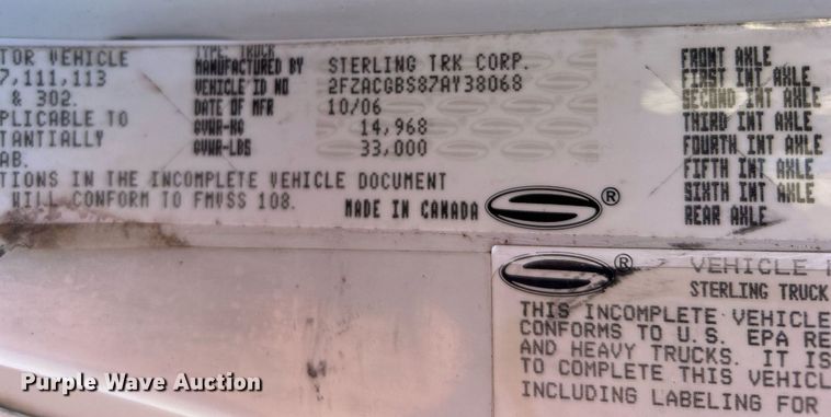 image for item EG1063 2007 Sterling Acterra bucket truck