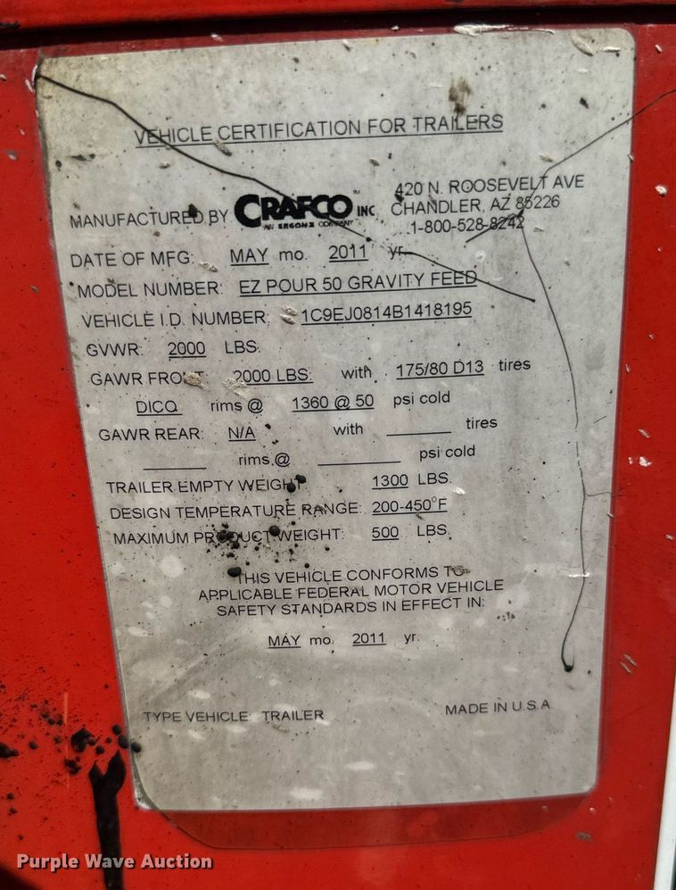 image for item EG6675 2011 Crafco EZ Pour  melter applicator