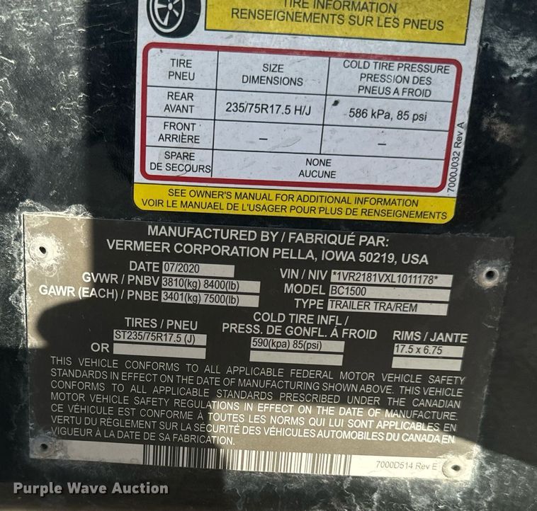 image for item EG6757 2020 Vermeer  BC1500 wood chipper