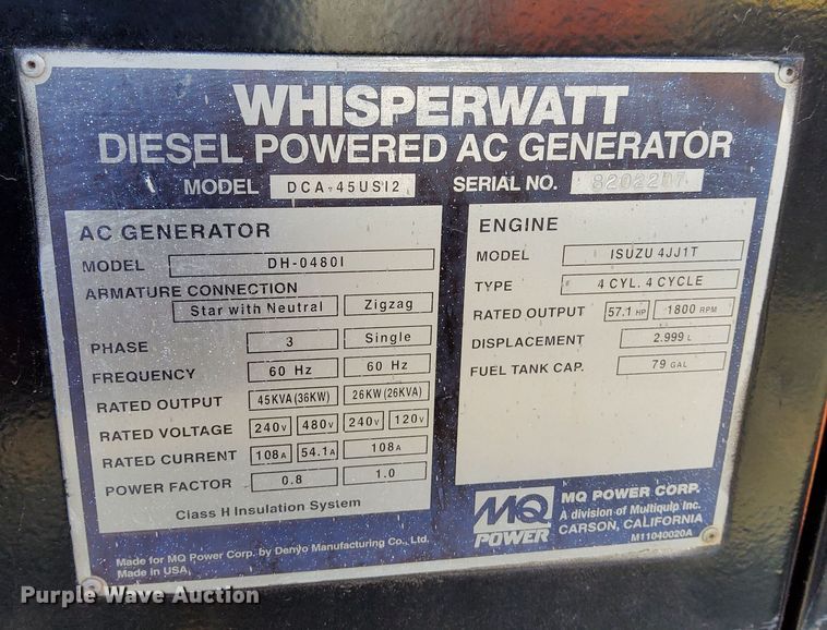 image for item EG9889 2011 Multiquip  DCA-45USI2 generator