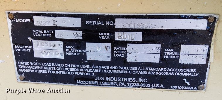 image for item EG9890 2010 JLG 4069LE scissor lift