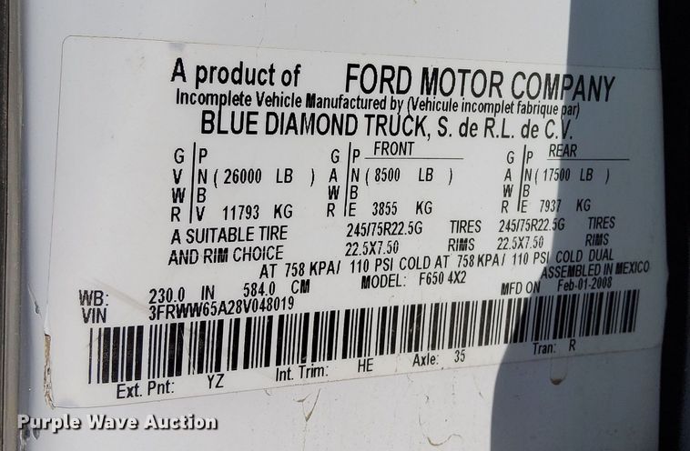 image for item EG9894 2008 Ford F650 Super Duty XL Crew Cab dump truck