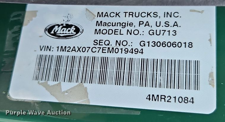 image for item EI8416 2014 Mack GU713 dump truck