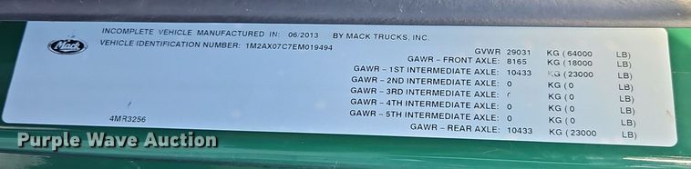 image for item EI8416 2014 Mack GU713 dump truck