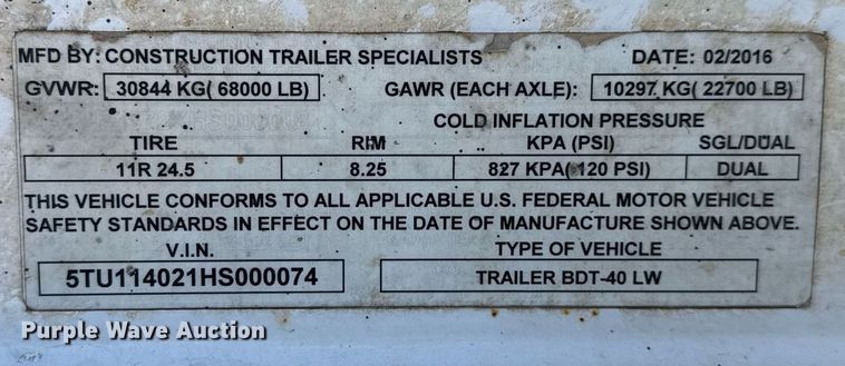 image for item EJ3073 2017 CTS BDT-40 bottom dump trailer