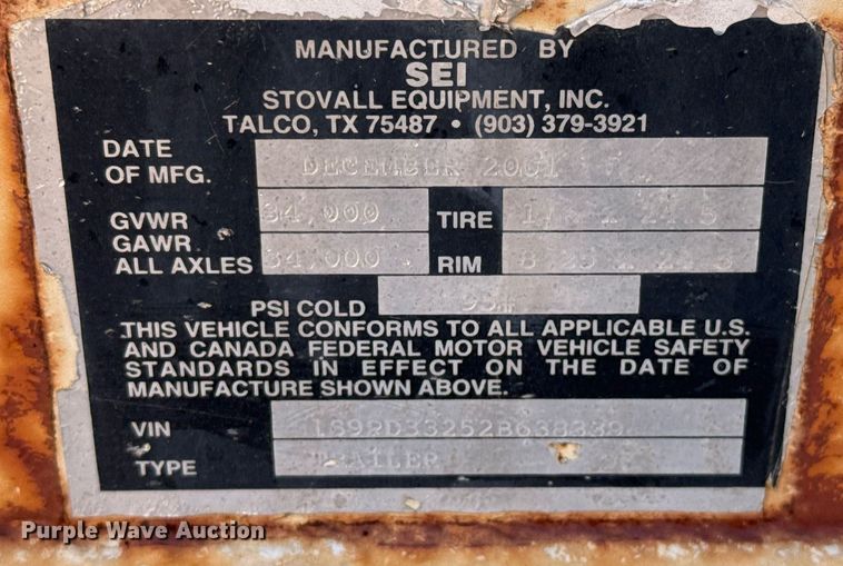 image for item EJ3079 2002 SEI end dump pup trailer