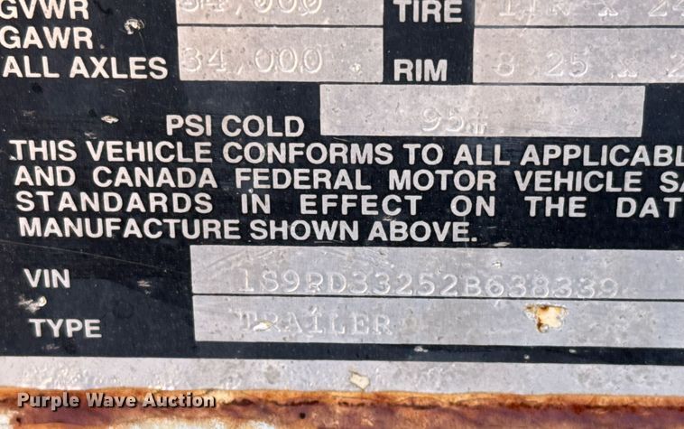 image for item EJ3079 2002 SEI end dump pup trailer