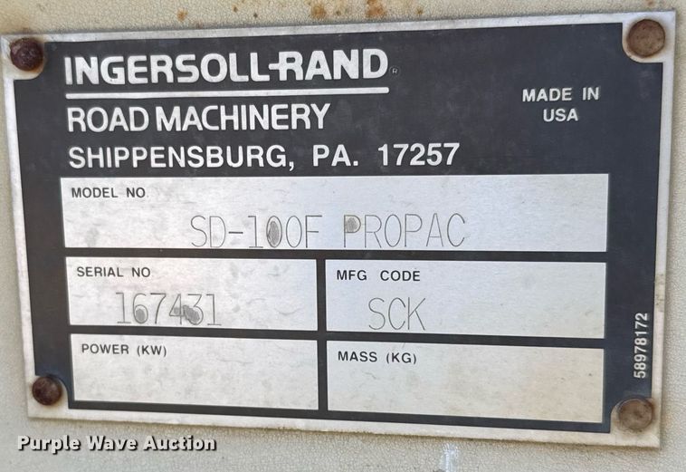 image for item EJ3085 2001 Ingersoll-Rand SD-100F PROPAC single drum roller