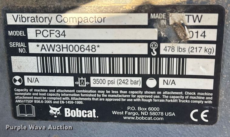 image for item EJ3089 Bobcat PCF34 Vibratory Compactor