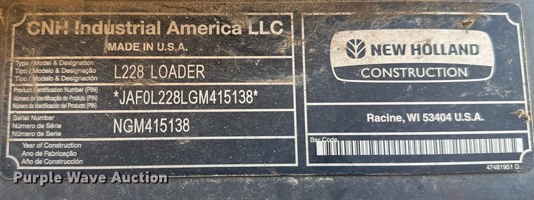 image for item EJ3092 2016 New Holland L228 skid steer loader