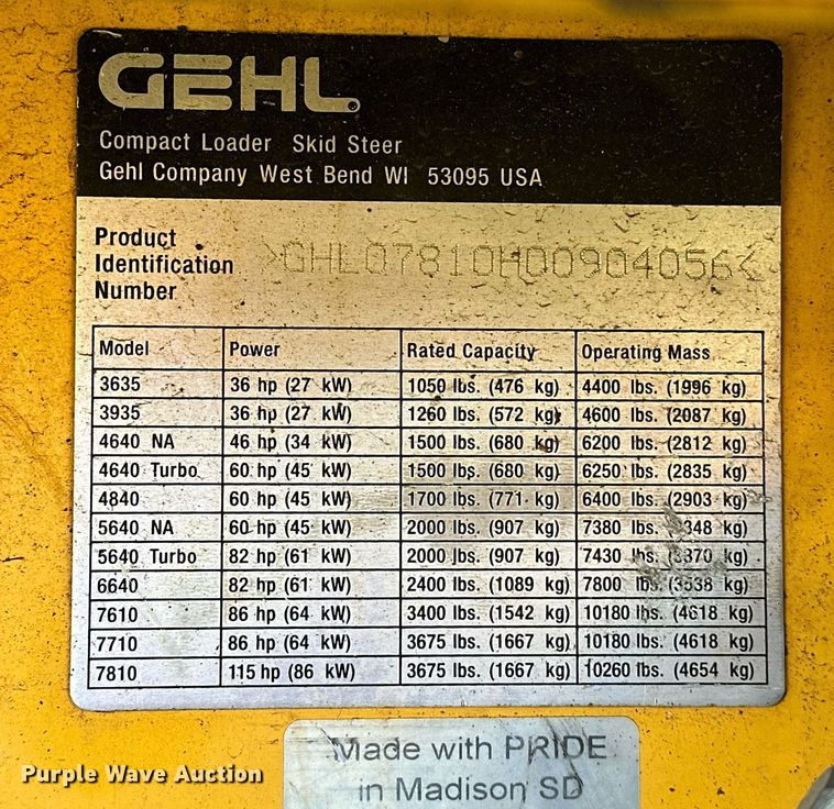 image for item EJ4858 2005 Gehl 7810 skid steer loader