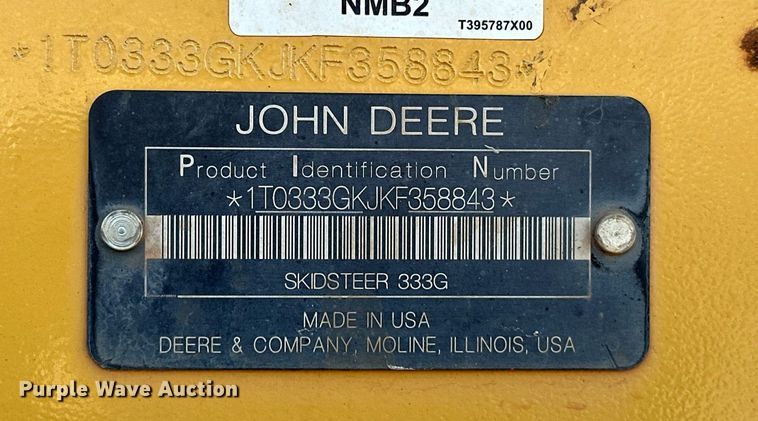 image for item EJ4898 2019 John Deere 333G tracked skid steer loader
