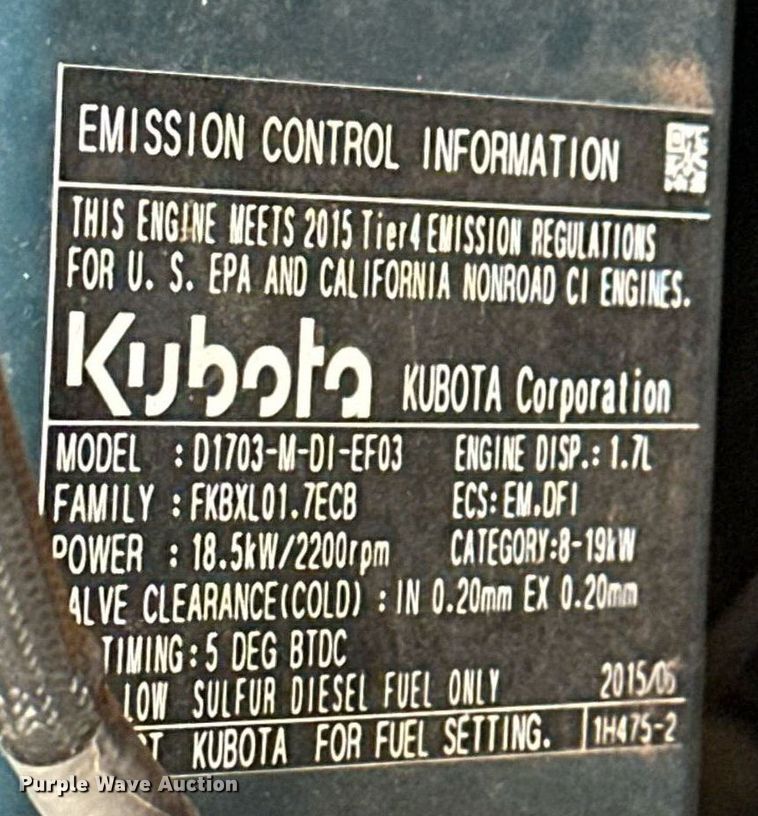 image for item EJ4908 2015 Kubota U35-4 mini excavator