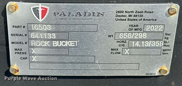 image for item EJ4989 2022 Paladin  Rock Bucket skid steer rock bucket