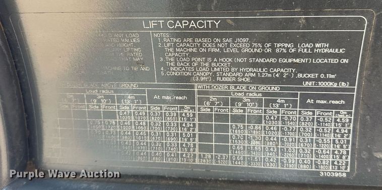 image for item EJ8992 2011 Hitachi ZX35U-3 mini excavator