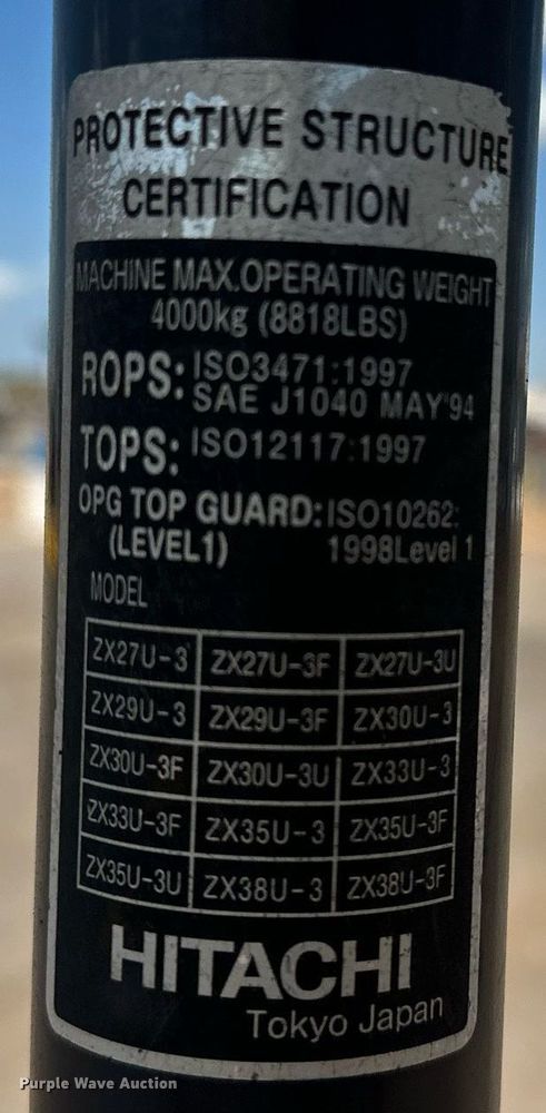 image for item EJ8992 2011 Hitachi ZX35U-3 mini excavator
