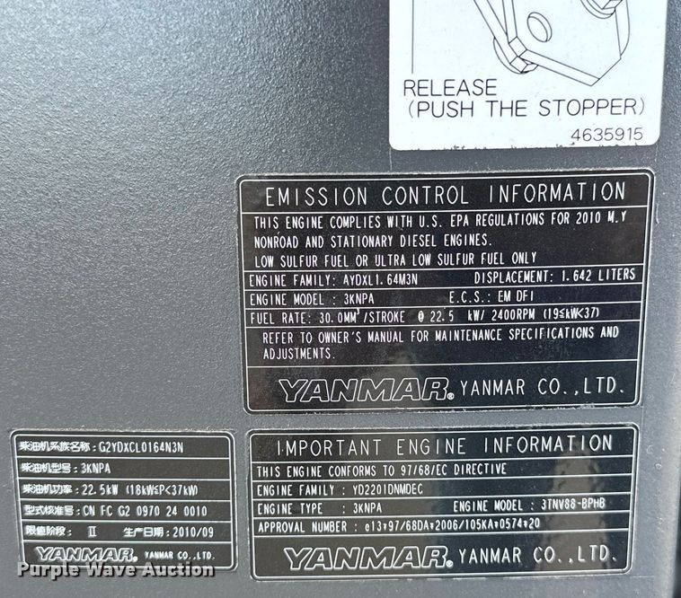 image for item EJ8992 2011 Hitachi ZX35U-3 mini excavator