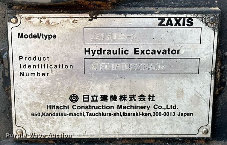 image for item EJ8993 2010 Hitachi  ZX17UNA-2 mini excavator