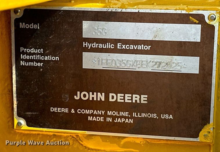 image for item EJ8994 2014 John Deere 35G mini excavator