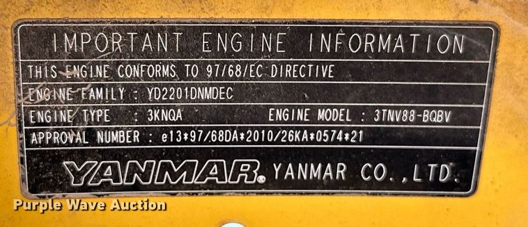 image for item EJ8996 2012 Yanmar ViO35 mini excavator
