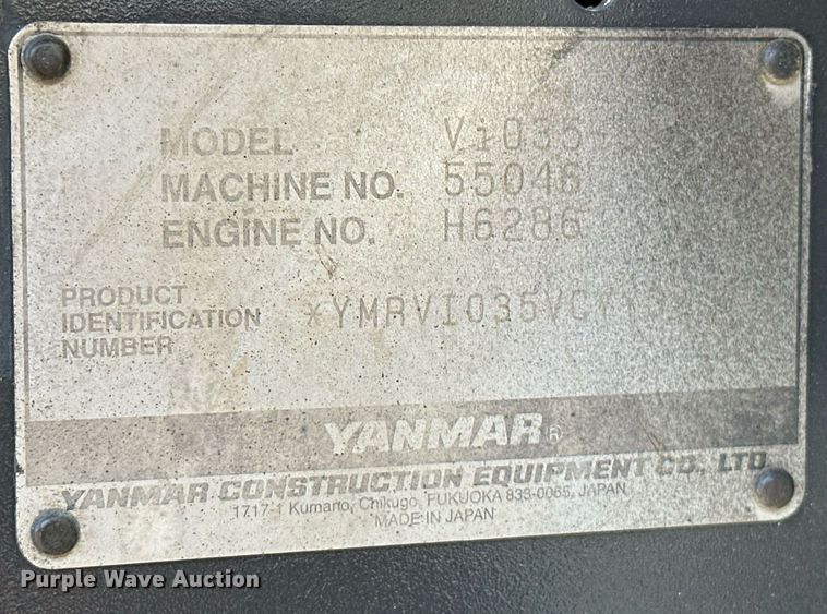 image for item EJ8996 2012 Yanmar ViO35 mini excavator