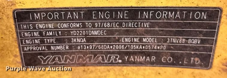 image for item EJ8997 2012 Yanmar Vi035-5B mini excavator