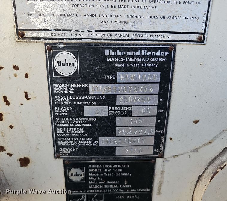 image for item EK0844 Mubea HIW 1000  iron worker