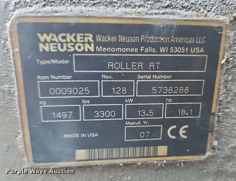 image for item EK0891 2008 Wacker RT trench compactor