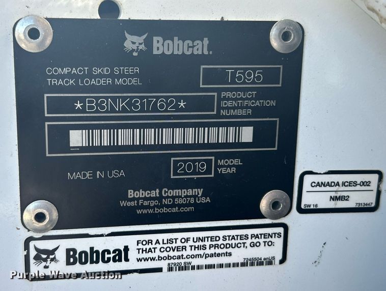 image for item EK3417 2019 Bobcat T595 tracked skid steer loader