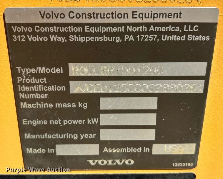 image for item EK3443 2017 Volvo DD120C double drum vibratory roller