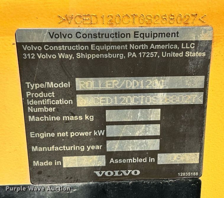 image for item EK3444 2017 Volvo DD120C double drum vibratory roller