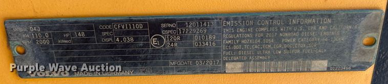 image for item EK3445 2017 Volvo DD120C double drum vibratory roller