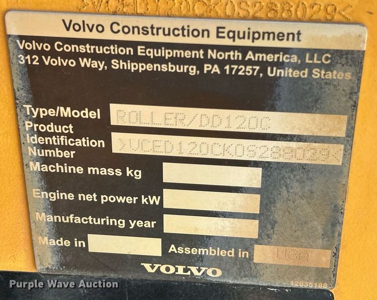 image for item EK3445 2017 Volvo DD120C double drum vibratory roller