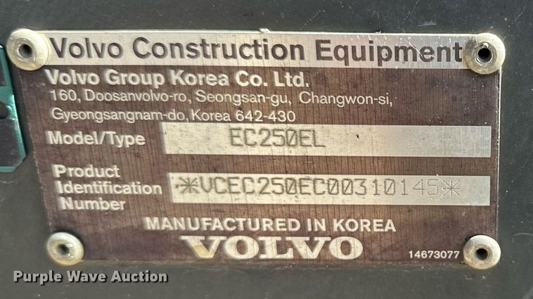 image for item EN0025 2015 Volvo EC250EL excavator
