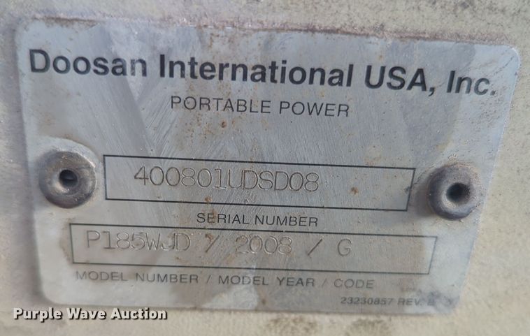 image for item EQ2262 2008 Doosan P185WJD air compressor