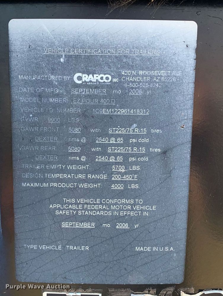 image for item JT9740 2006 Crafco EZ 400 D melter applicator