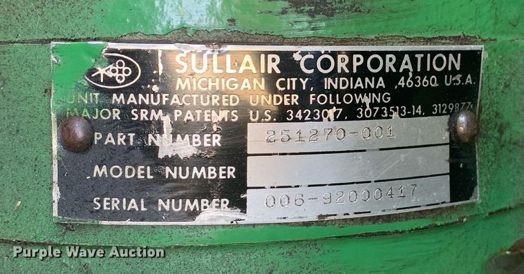image for item JT9741 1992 Sullair 185DPQ-JD air compressor