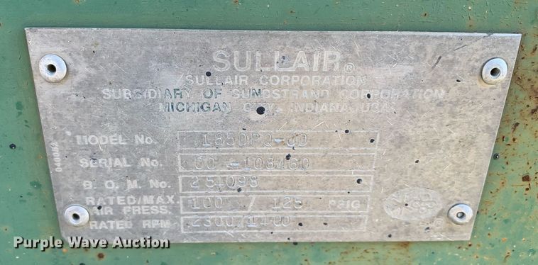 image for item JT9741 1992 Sullair 185DPQ-JD air compressor